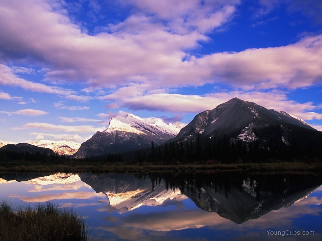 Mount Rundle Reflected on Vermillion Lakes at Sunset, Canada